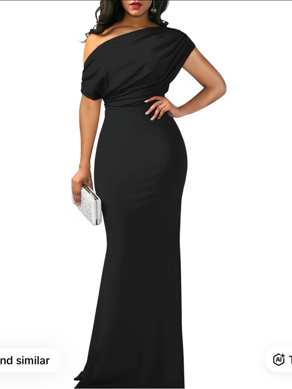 Elegant One-Shoulder Black Evening Dress